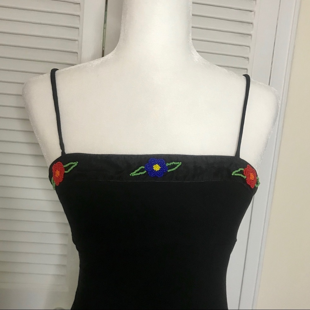 Vintage Little Black Dress w/ Beaded Floral Detail - Picture 3 of 3